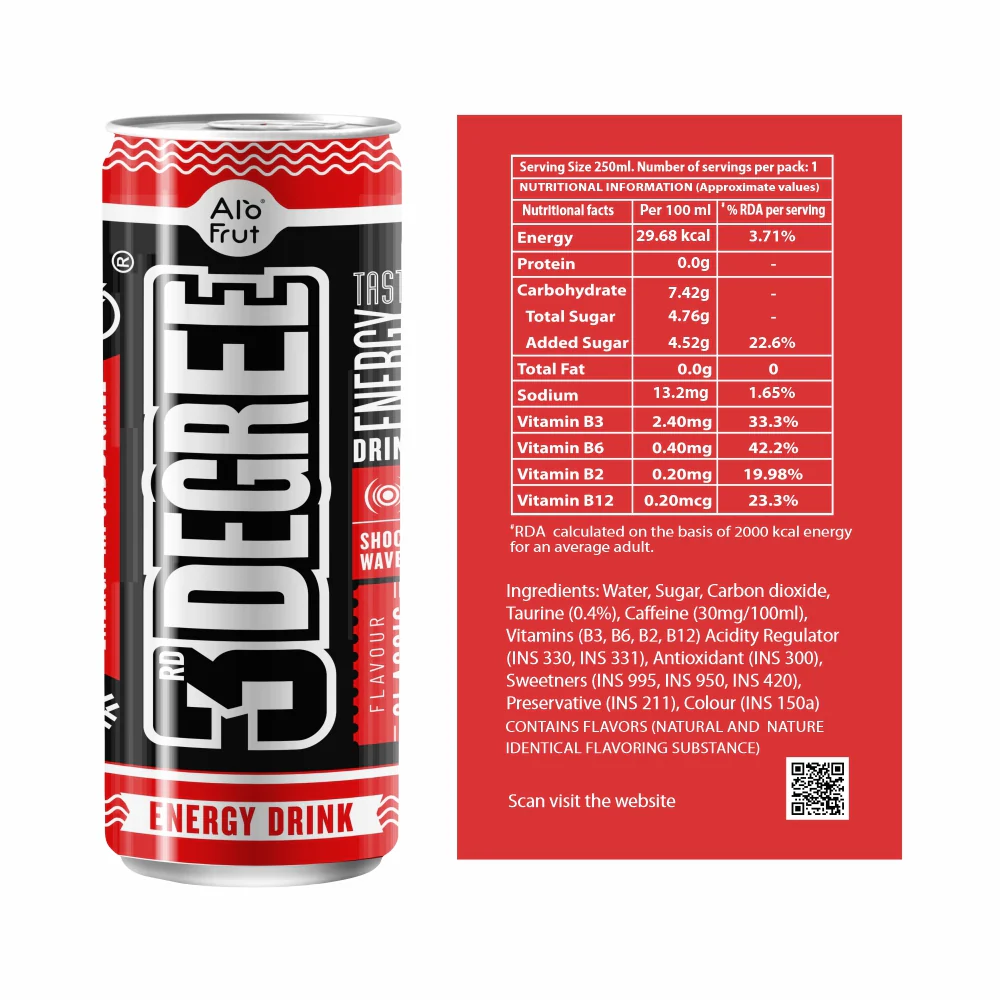Alo Frut 3rd Degree Classic Flavour Energy Drink CAN 250ml - Image 3