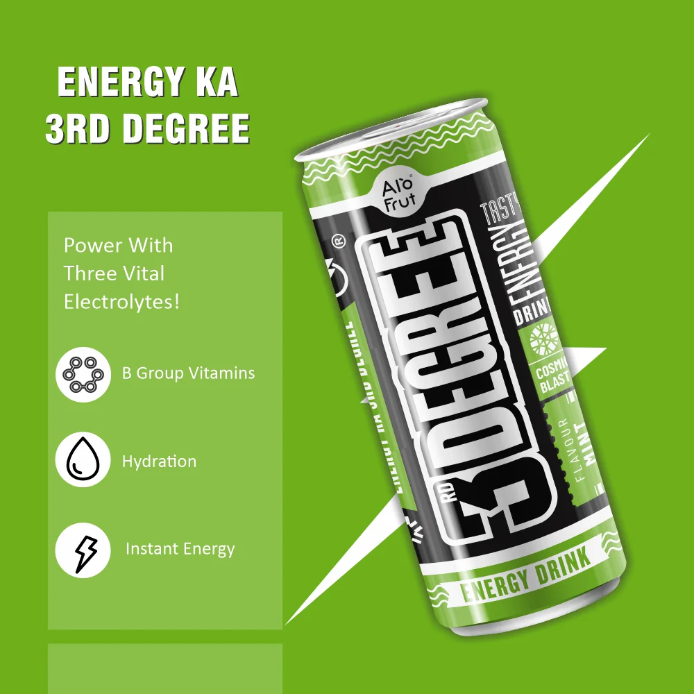 Alo Frut 3rd Degree Mint Flavour Energy Drink CAN 250ml | Tasty Instant Energy Sports Drink | Energy Ka 3rd Degree - Image 3