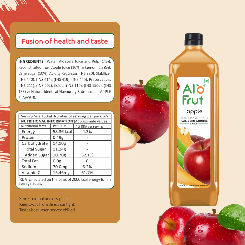 Alo Frut Apple Aloevera Chunks & Juice 1ltr - Image 4