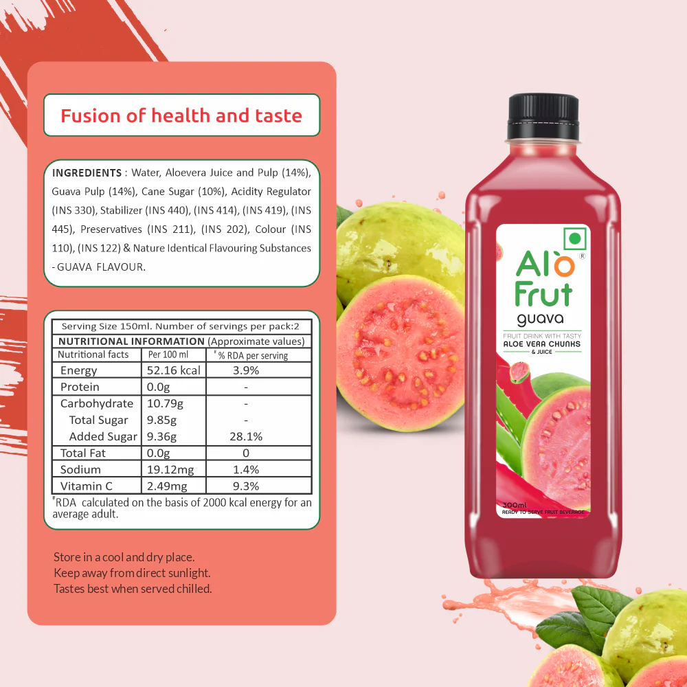 Alo Frut Guava Juice With Aloevera Chunks - 300ML - Image 3