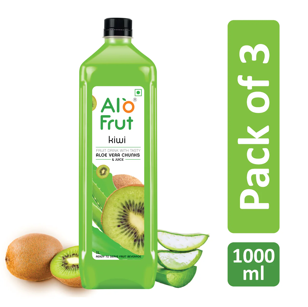 Alo Frut Kiwi Aloevera Chunks & Juice 1000ml (Pack of 3)