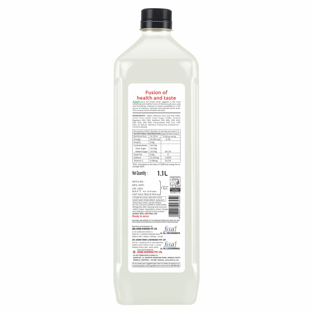 Alo Frut Litchi Aloevera Chunks & Juice 1100 ml - Image 2
