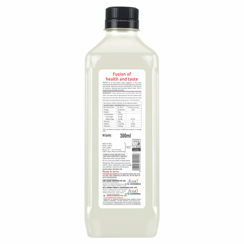 Alo Frut Litchi Juice With Aloevera Chunks - 300ML - Image 2