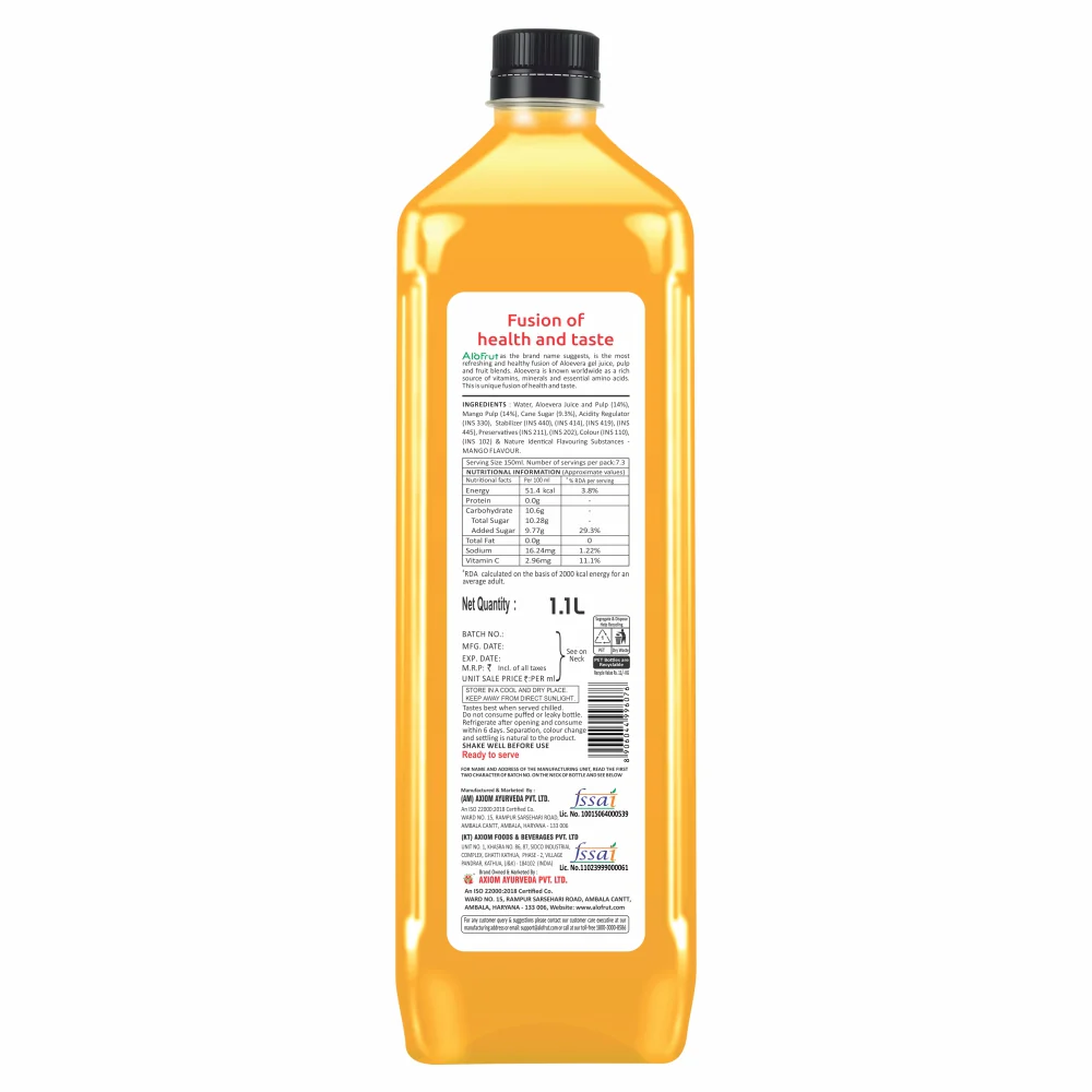 Alo Frut Mango Aloevera Chunks & Juice 1100ml - Image 2