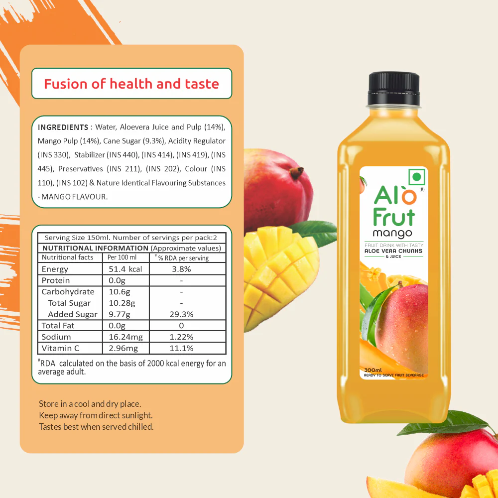 Alo Frut Mango Juice With Aloevera Chunks - 300ML - Image 4