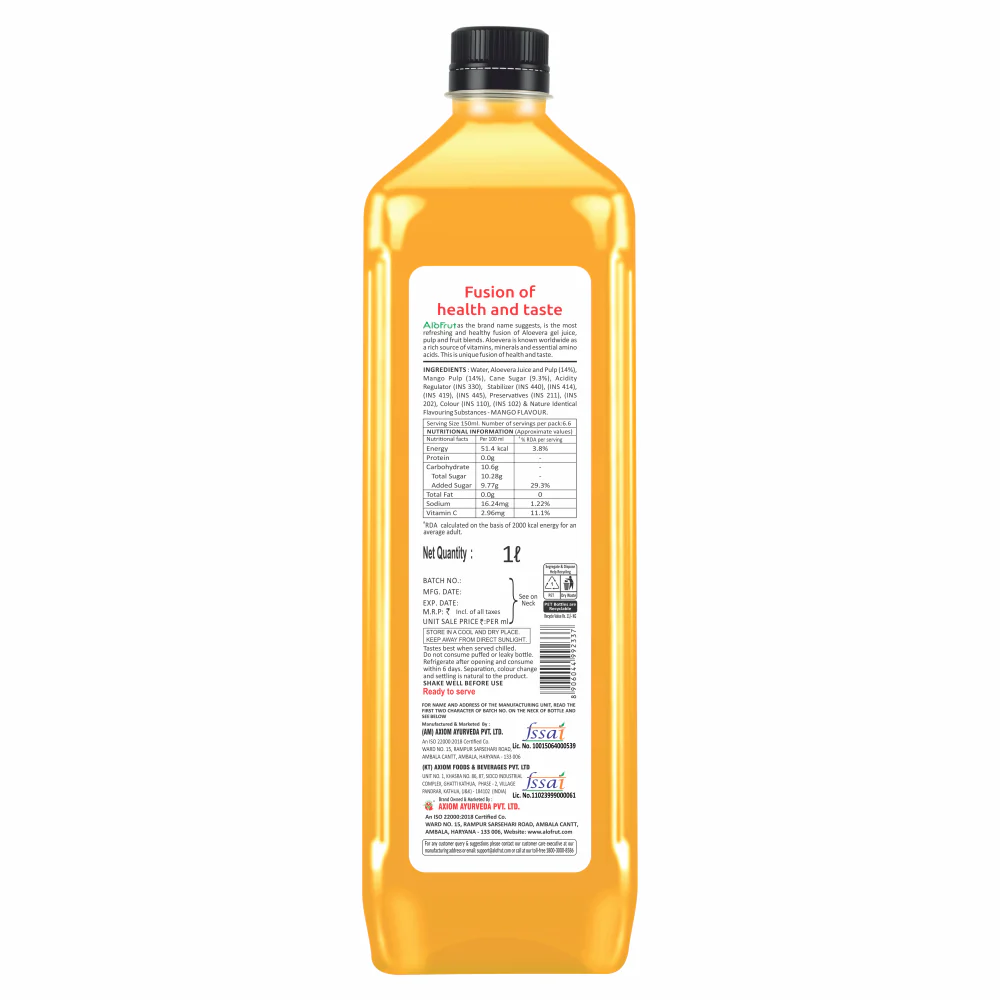 Alo Frut Mango Aloevera Chunks & Juice 1ltr - Image 2