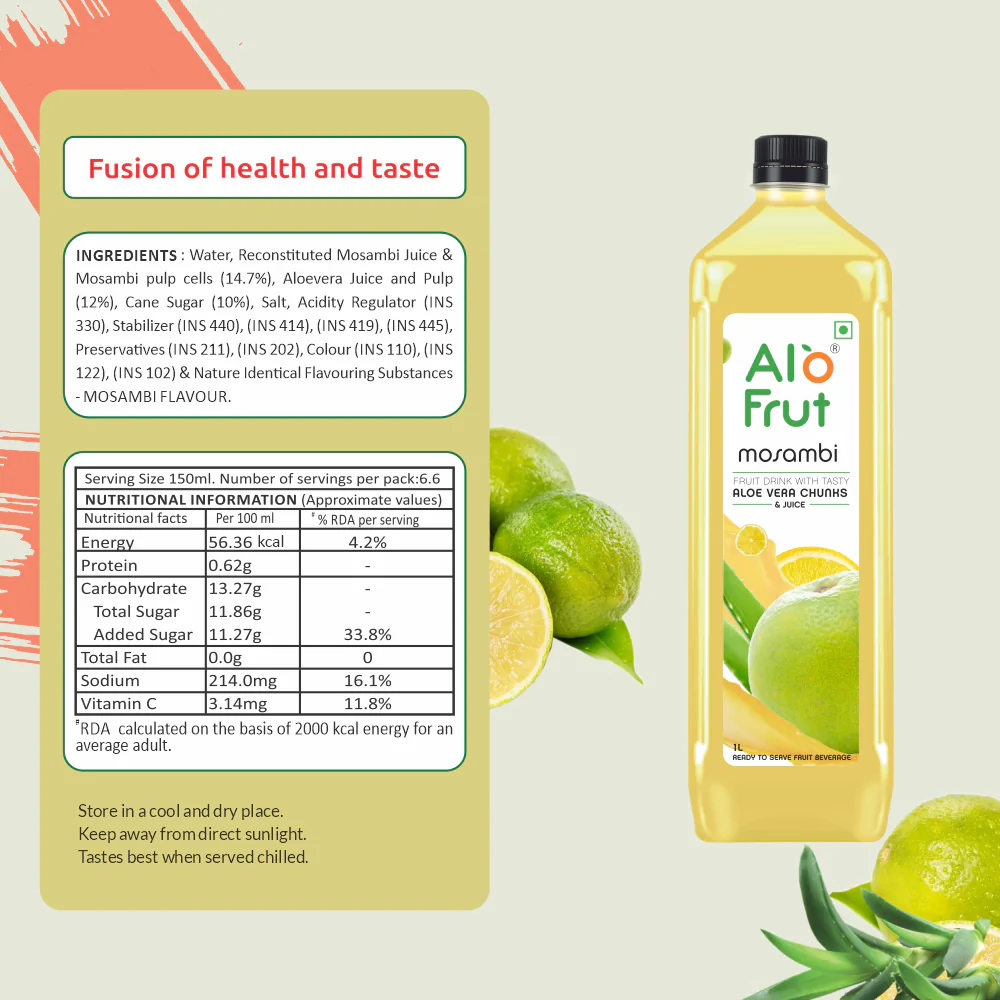 Alo Frut Mosambi Aloevera Chunks & Juice 1 ltr - Image 3