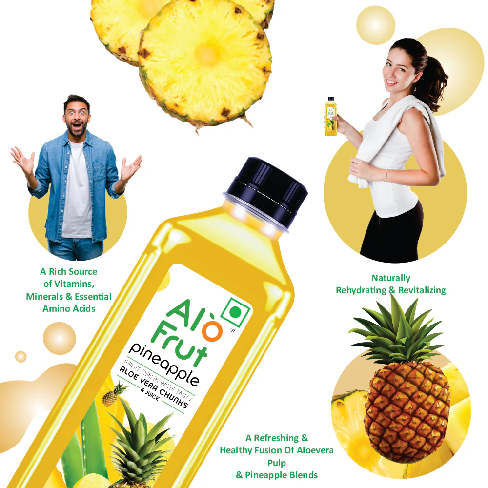 AloFrut Pineapple Juice With Aloevera Chunks - 300ML (Pack of 24) - Image 3