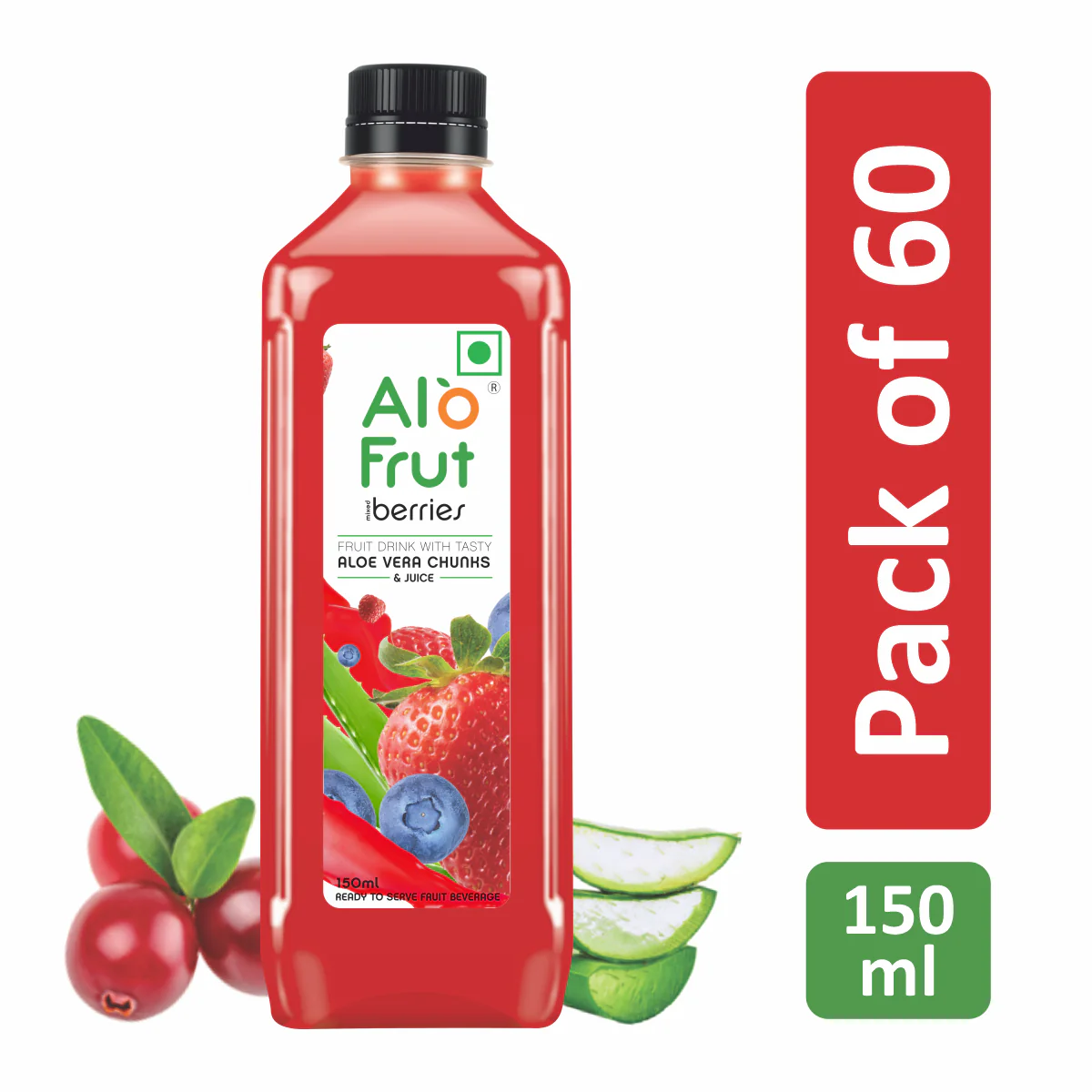 Alo Frut Berries Aloevera Chunks & Juice 150ml (Pack of 60)