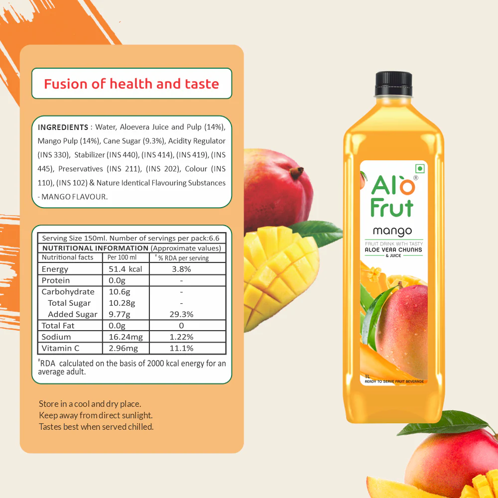 Alo Frut Mango Aloevera Chunks & Juice - Image 3