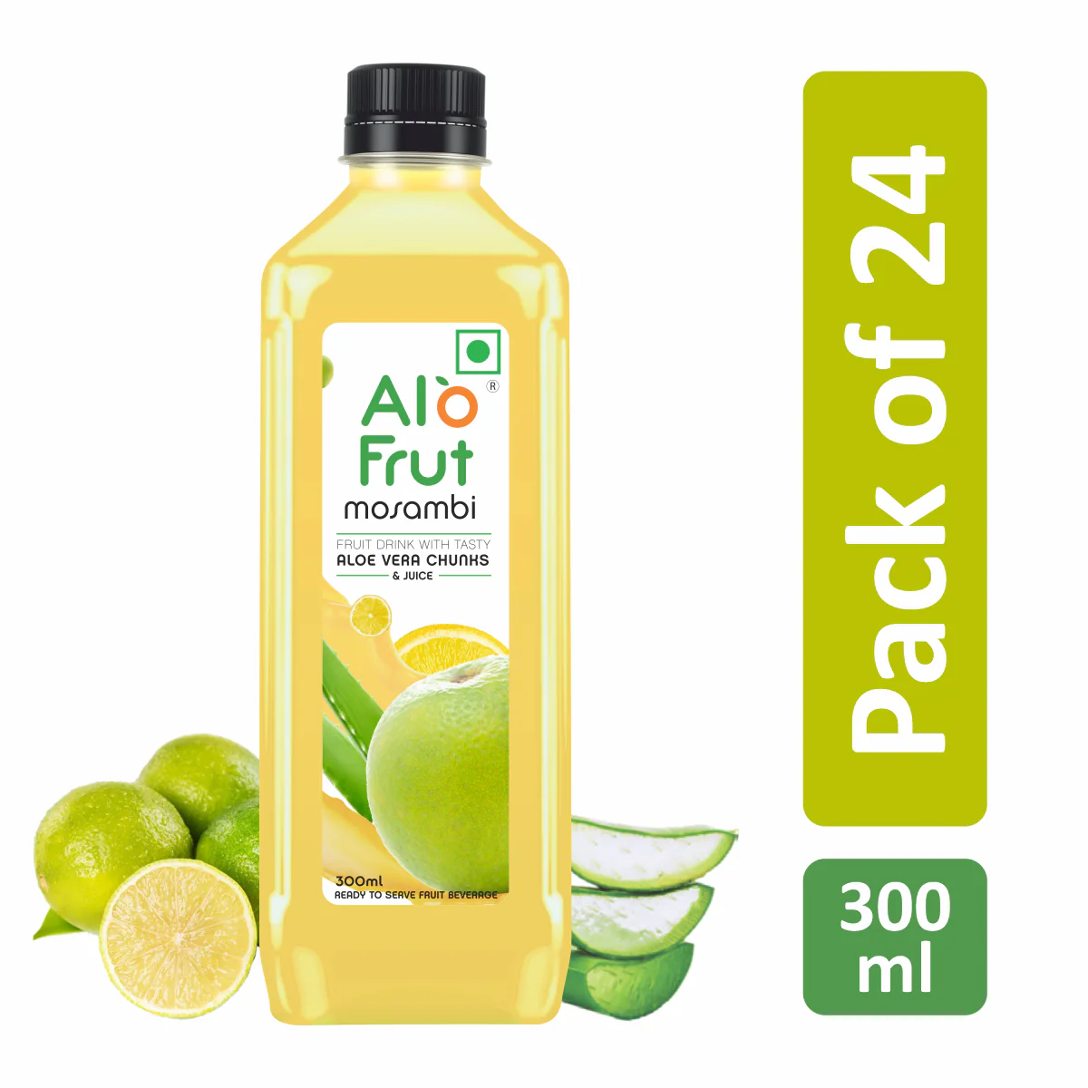Alo Frut Mosambi Aloevera Chunks & Juice 300 ML (Pack of 24)