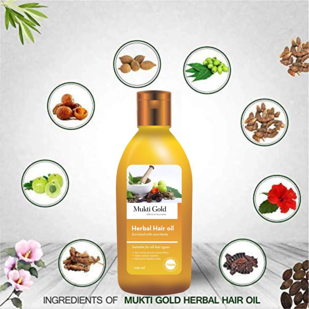 Mukti Gold Herbal Hair Oil 200ml - Image 7