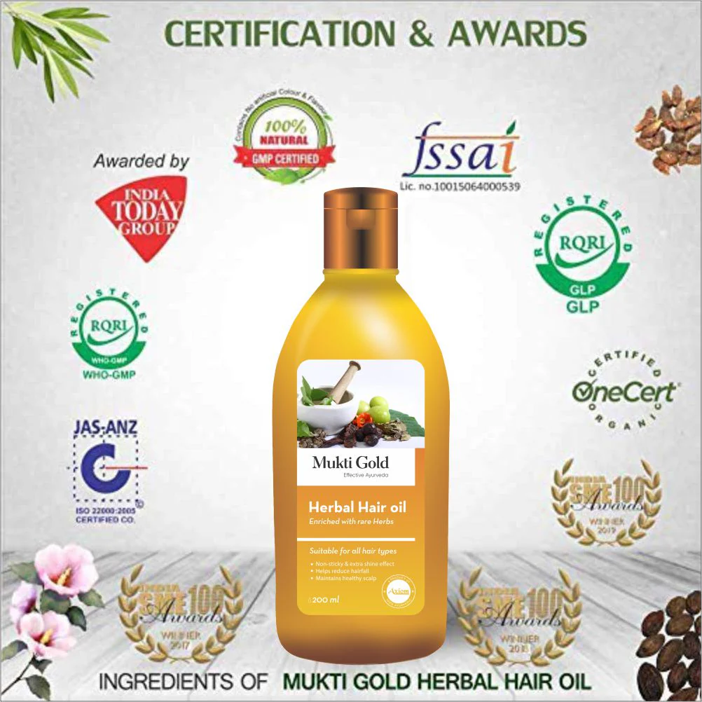 Mukti Gold Herbal Hair Oil 200ml - Image 9