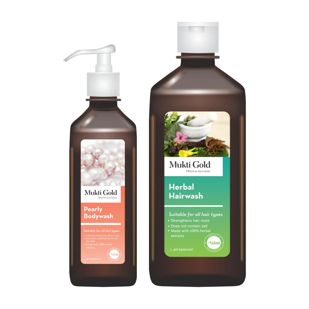 Mukti Gold Herbal Hair wash 400ml (fliptop) With Mukti Gold Pearly Body wash 250ml (dispenser)