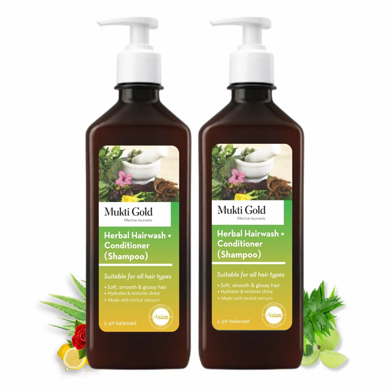 Mukti Gold Herbal Hairwash with conditioner Dispenser (400ml) - Image 6