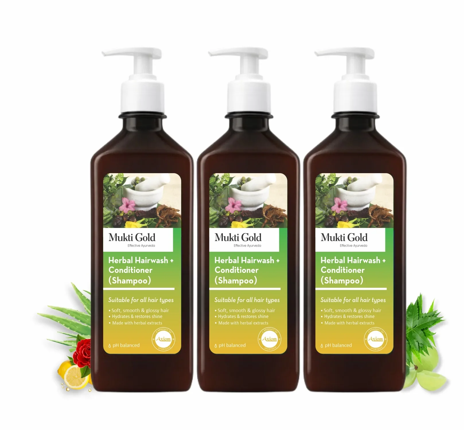 Mukti Gold Herbal Hairwash with conditioner Dispenser (400ml) - Image 7