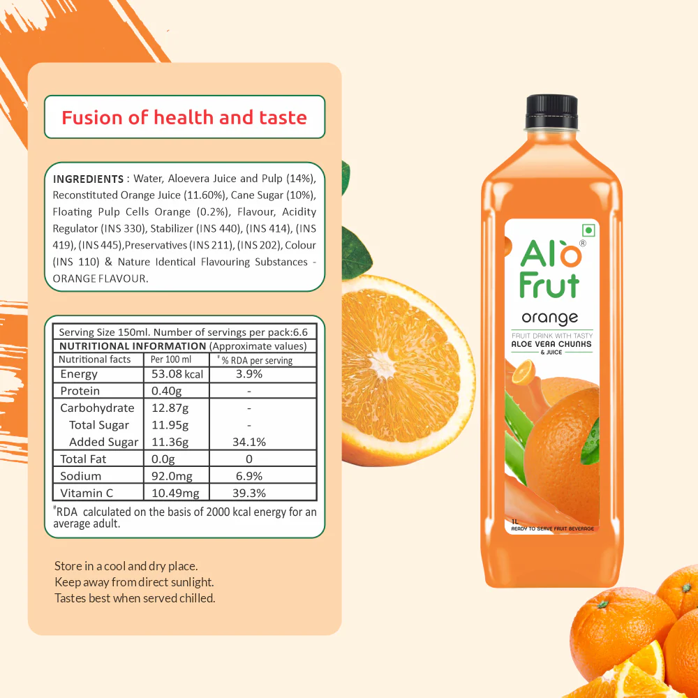 Alo Frut Orange Aloevera Chunks & Juice - Image 3