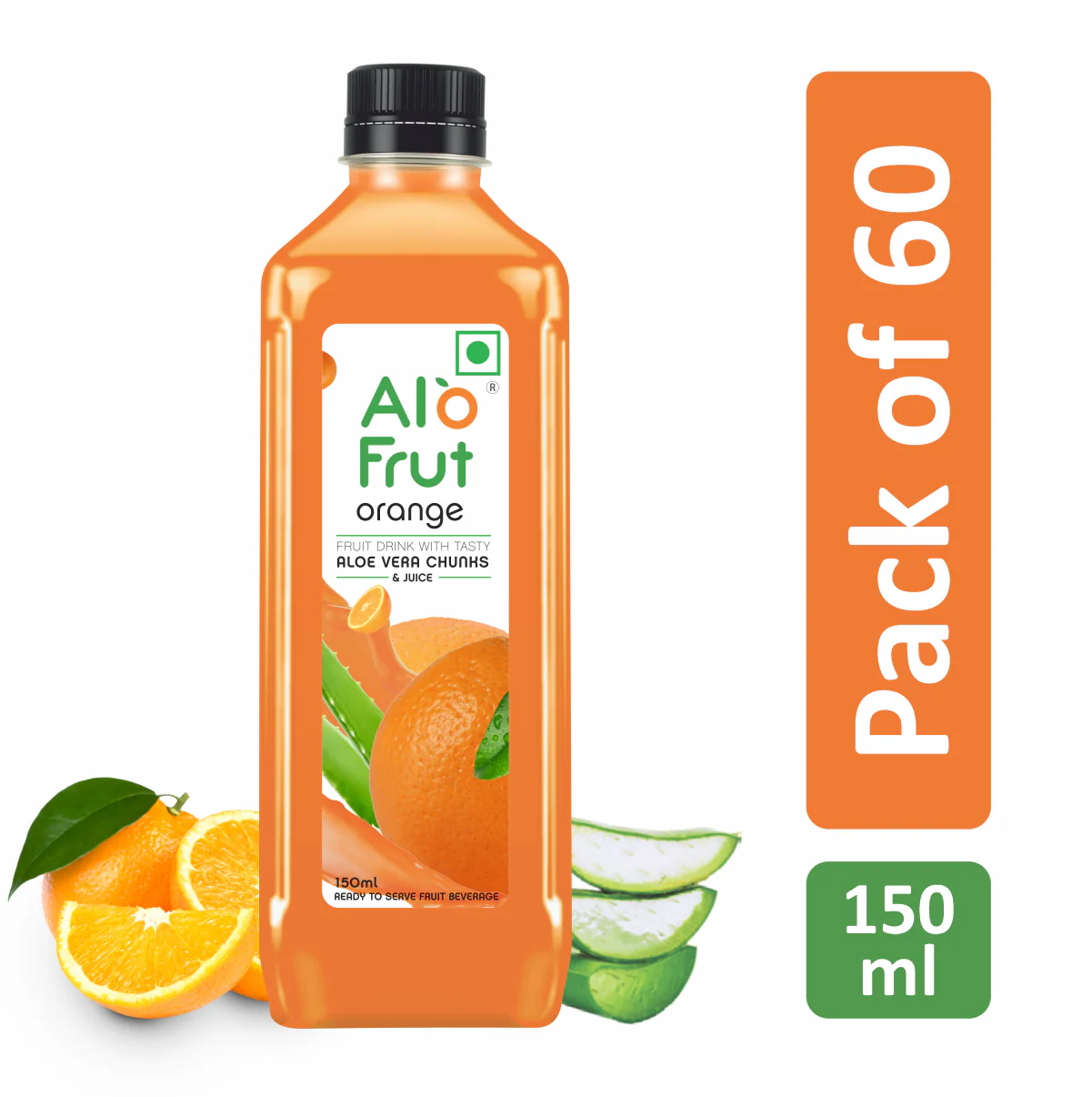 Alo Frut Orange Aloevera Chunks & Juice 150ml (Pack of 60)